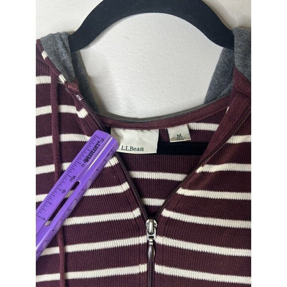 L.L. Bean Zip-up Jacket Maroon White Striped Women’s Vintage Size Medium Petite - Picture 3 of 12